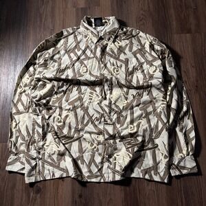 FUBU Mens XL Dragon Bamboo‎ Print Button Up Shirt Short Sleeve Casual